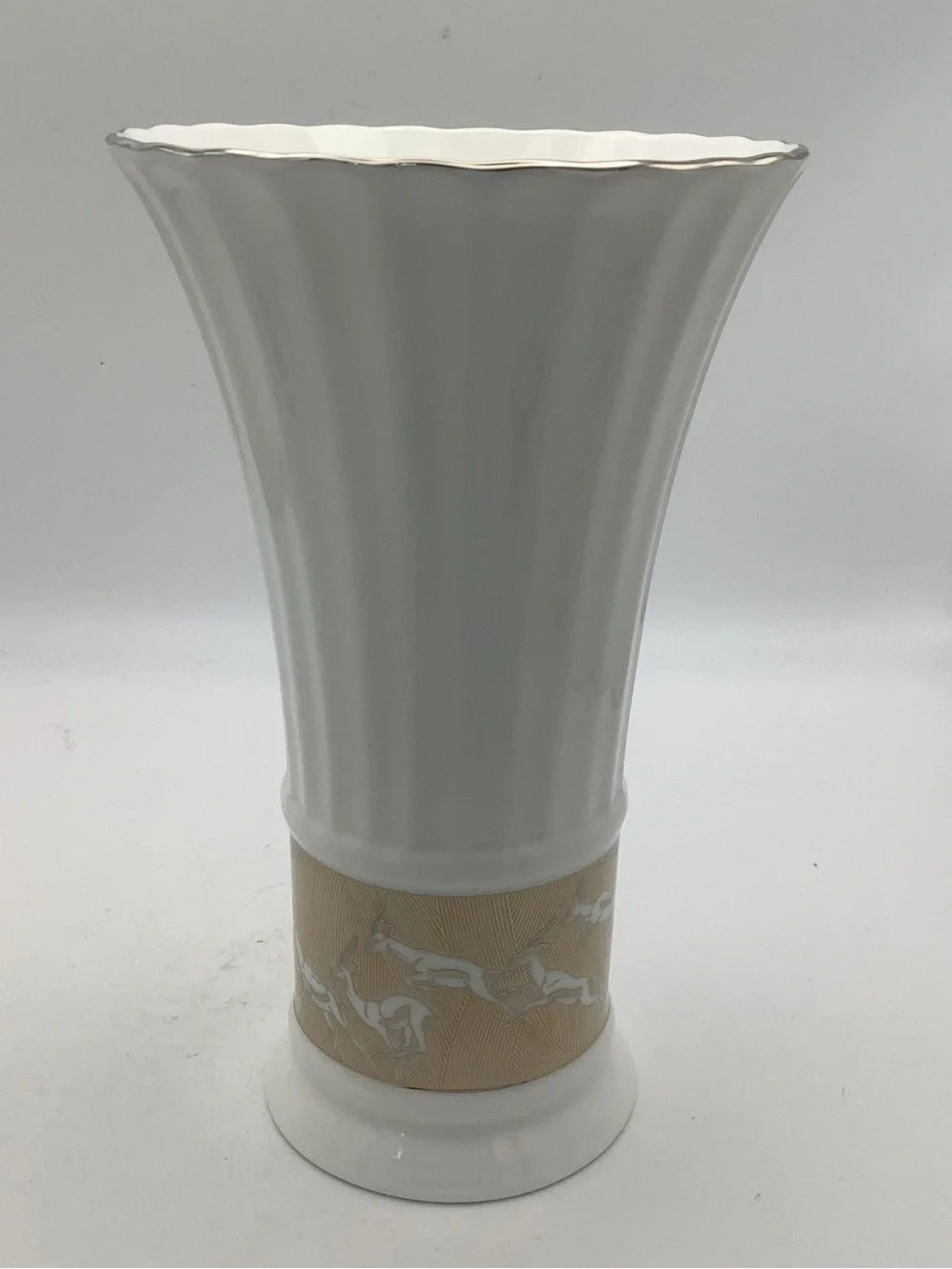 Lenox Sahara Sunset Collection White Fluted Vase with Gold Gazelle Band